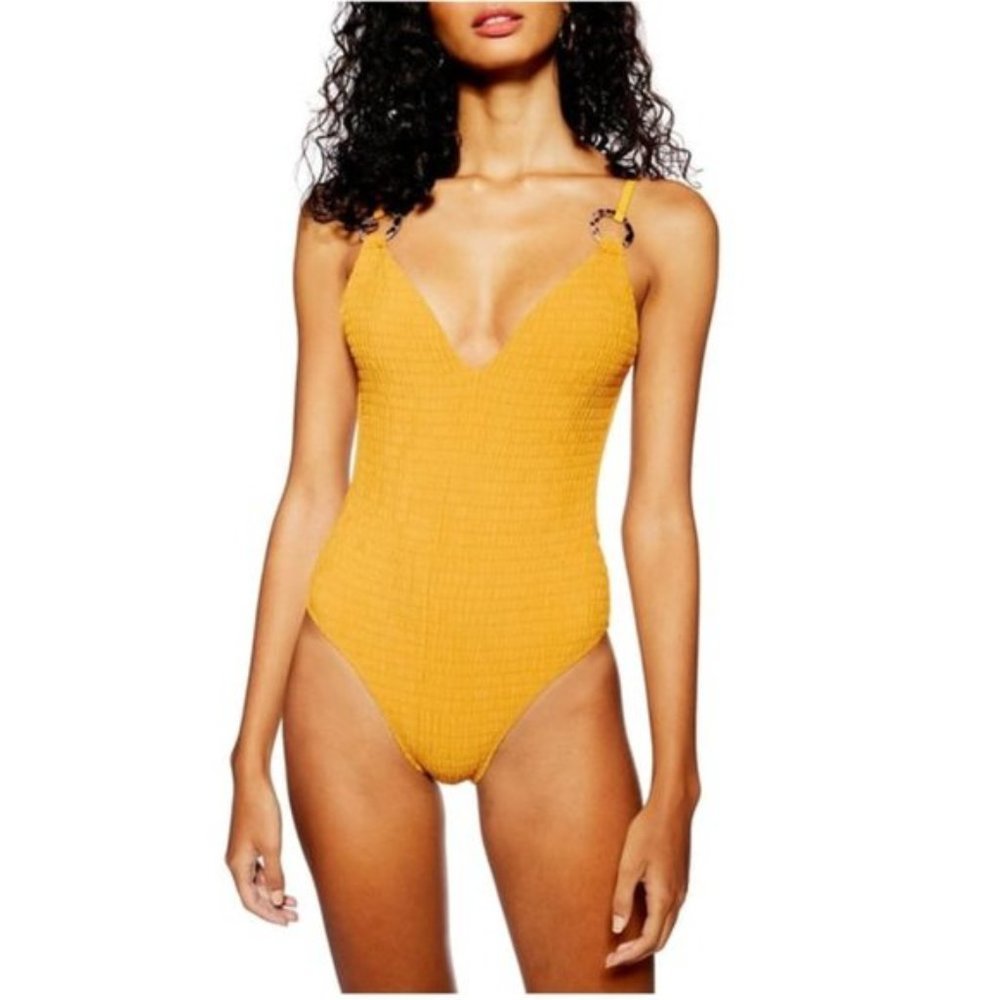 TOPSHOP Shirred Ring Plunge One Piece